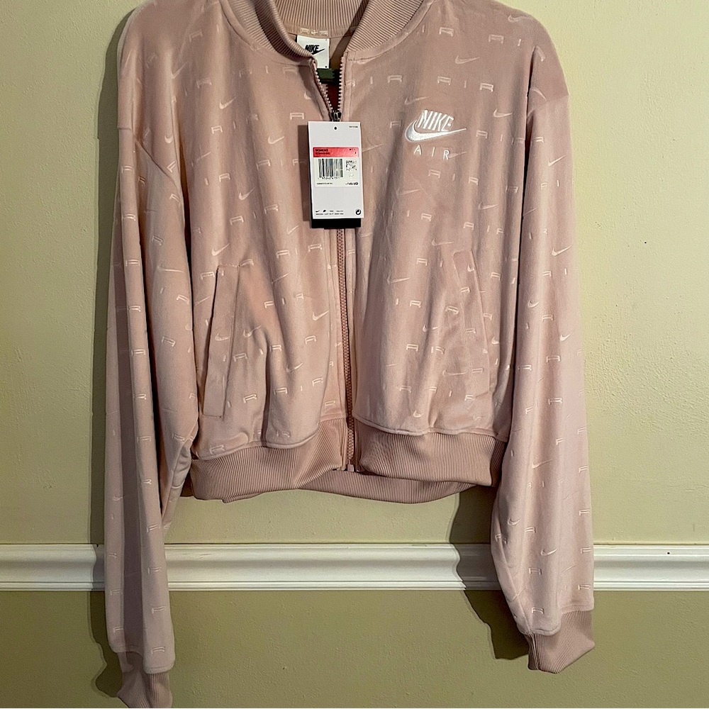 Nike pale pink Velour Zip Up sweatshirt NWT